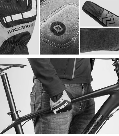 ROCKBROS Winter Cycling Gloves - Thermal Windproof, 6mm SBR Gel Palm, Touchscreen, Reflective, Full Finger, Autumn/Winter - 10 Styles, S to XXL