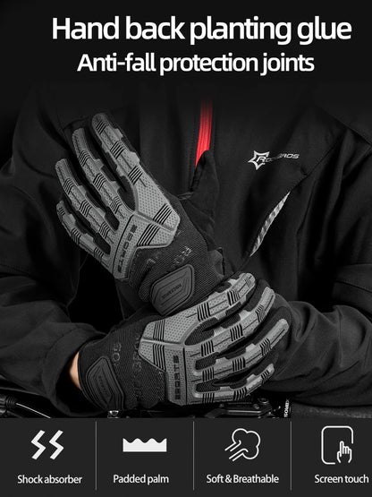 ROCKBROS Winter Cycling Gloves - Thermal Windproof, 6mm SBR Gel Palm, Touchscreen, Reflective, Full Finger, Autumn/Winter - 10 Styles, S to XXL
