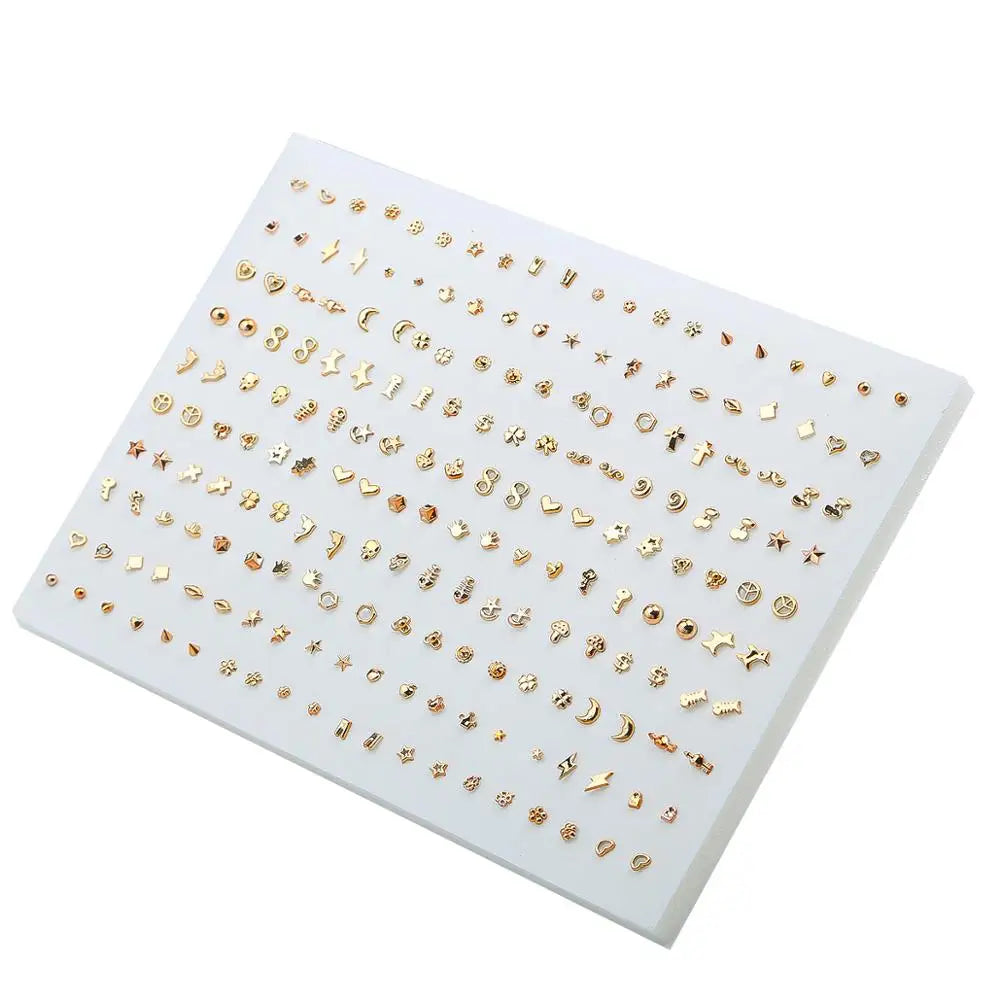 100pairs Acrylic Crystal Heart Star Moon Small Stud Earrings Set for