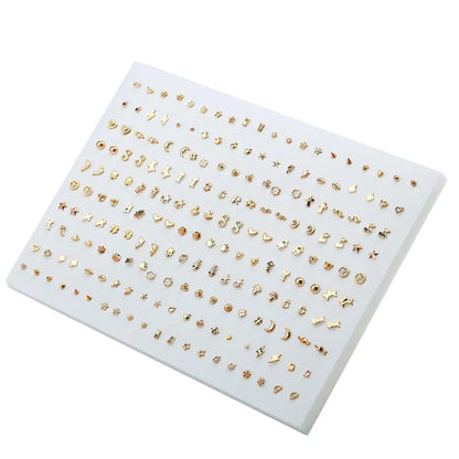 100pairs Acrylic Crystal Heart Star Moon Small Stud Earrings Set for