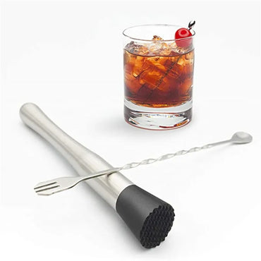 8-Inch (20 cm) Stainless Steel Cocktail Muddler & Twisted Bar Spoon – Dual-Head Bar Tool Set