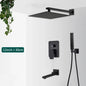 Matte Black Concealed In-Wall Rainfall Shower System with Tub Spout - Wall-Mount Mixer Faucet Set
