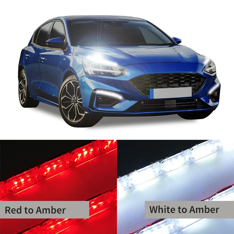 1-Pair Flowing Sequential Flexible LED DRL Strip Lights for Car — Daytime Running Light & Turn Signal, Waterproof, 12V, 9.8–19.7 in (25–50 cm)