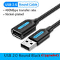 USB A Male to A Female Extension Cable - High-Speed USB 3.0/2.0, 0.5-3m (1.6-9.8 ft), Flat & Round