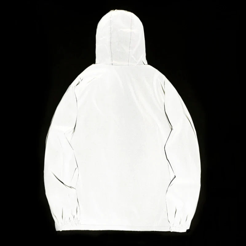Men's Reflective Dual-Layer Windbreaker Jacket Hooded Waterproof Zip Coat