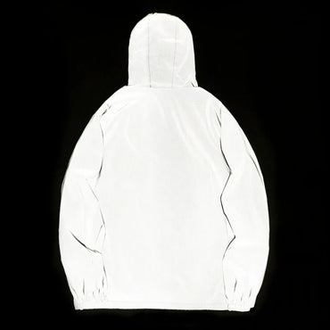 Men's Reflective Dual-Layer Windbreaker Jacket Hooded Waterproof Zip Coat