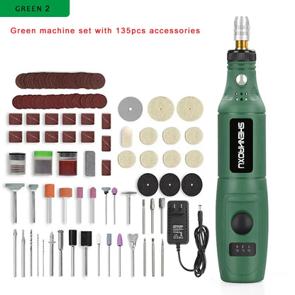 Mini Rotary Tool Kit — 3-Speed Engraver & Grinder with 25-Piece Accessories (100–240V / 3.7V)