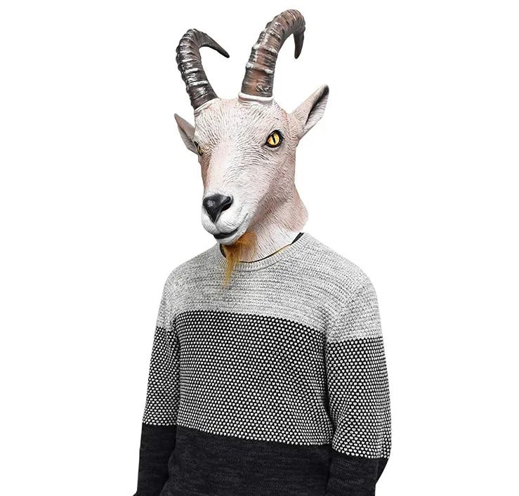 Adult Full-Head Latex Animal Mask, Goat, Sheep or Antelope