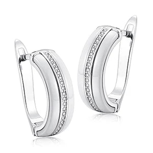TUHE Ceramic & Cubic Zirconia Geometric Stud Earrings - Screw-Back, Women's Fashion Jewelry, White / Pink / Black