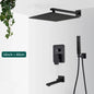 Matte Black Concealed In-Wall Rainfall Shower System with Tub Spout - Wall-Mount Mixer Faucet Set