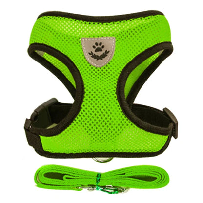 Adjustable Mesh Cat & Small Dog Harness Vest with 1.2m Leash S-XL Breathable Polyester Reflective