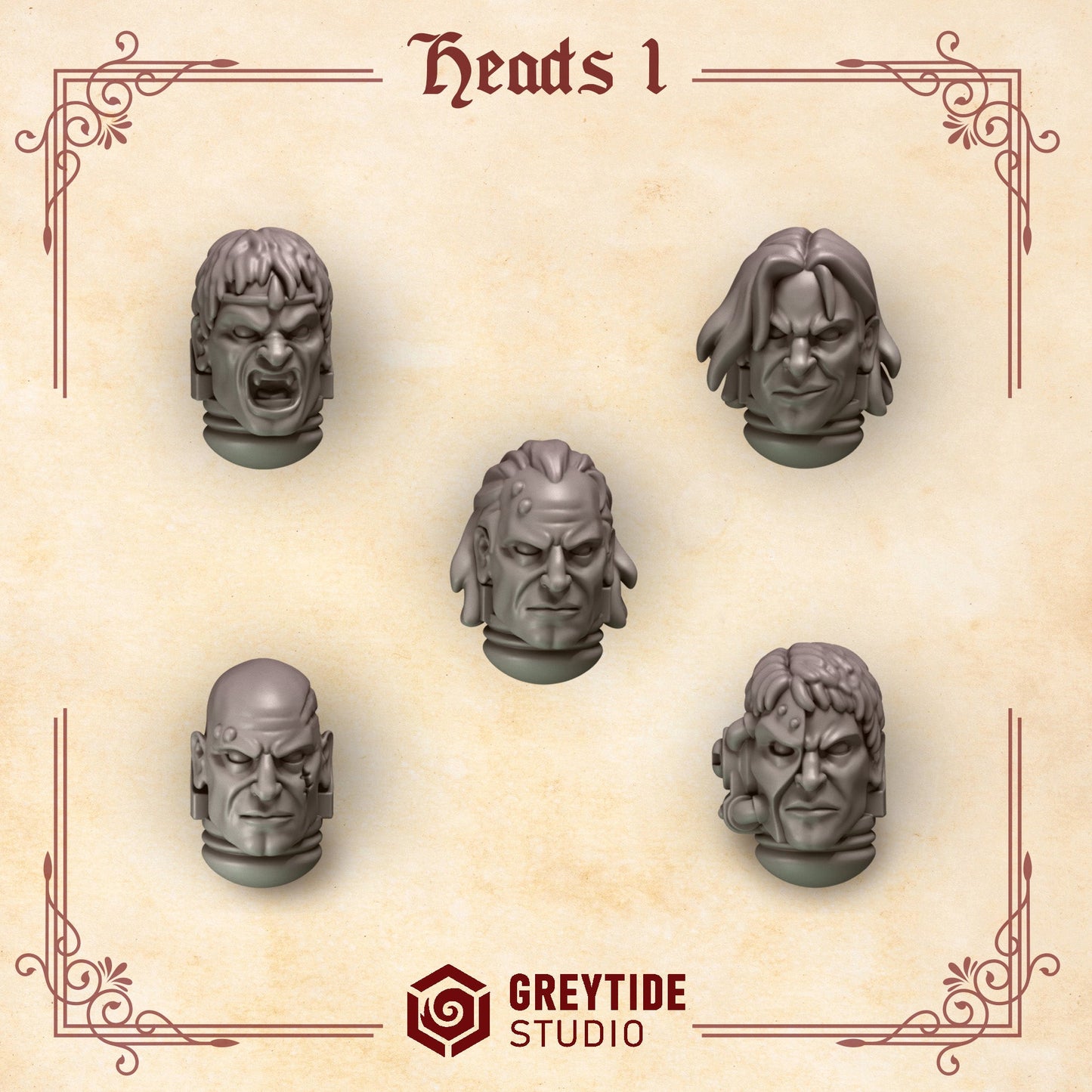 3d Printed Crimson Lords Heads x10 by Greytide Studio