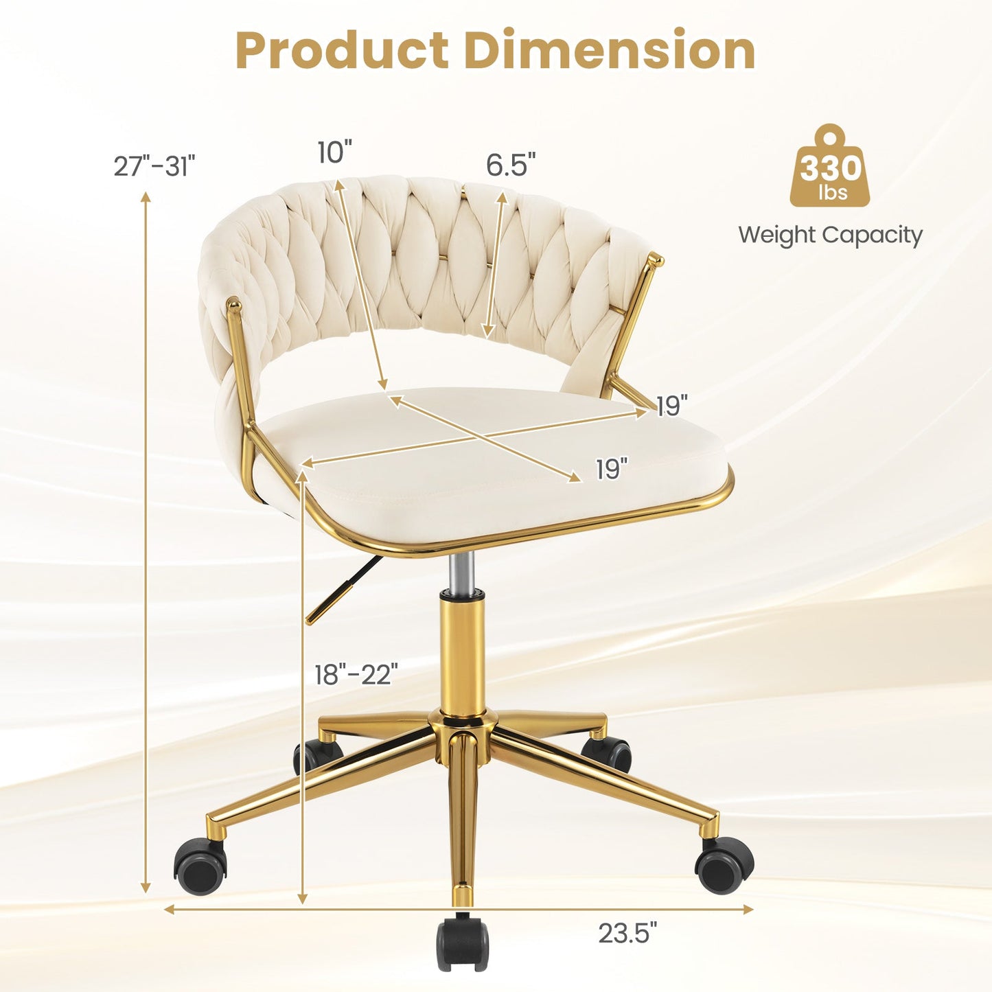 360¬∞ Height Adjustable Swivel Upholstered Desk Computer Chair with Hand-woven Back