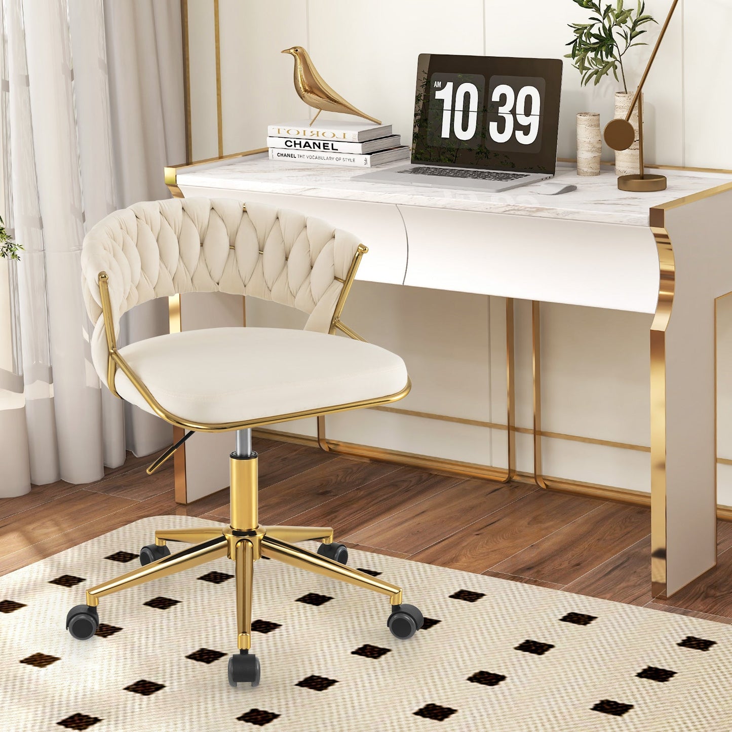 360¬∞ Height Adjustable Swivel Upholstered Desk Computer Chair with Hand-woven Back