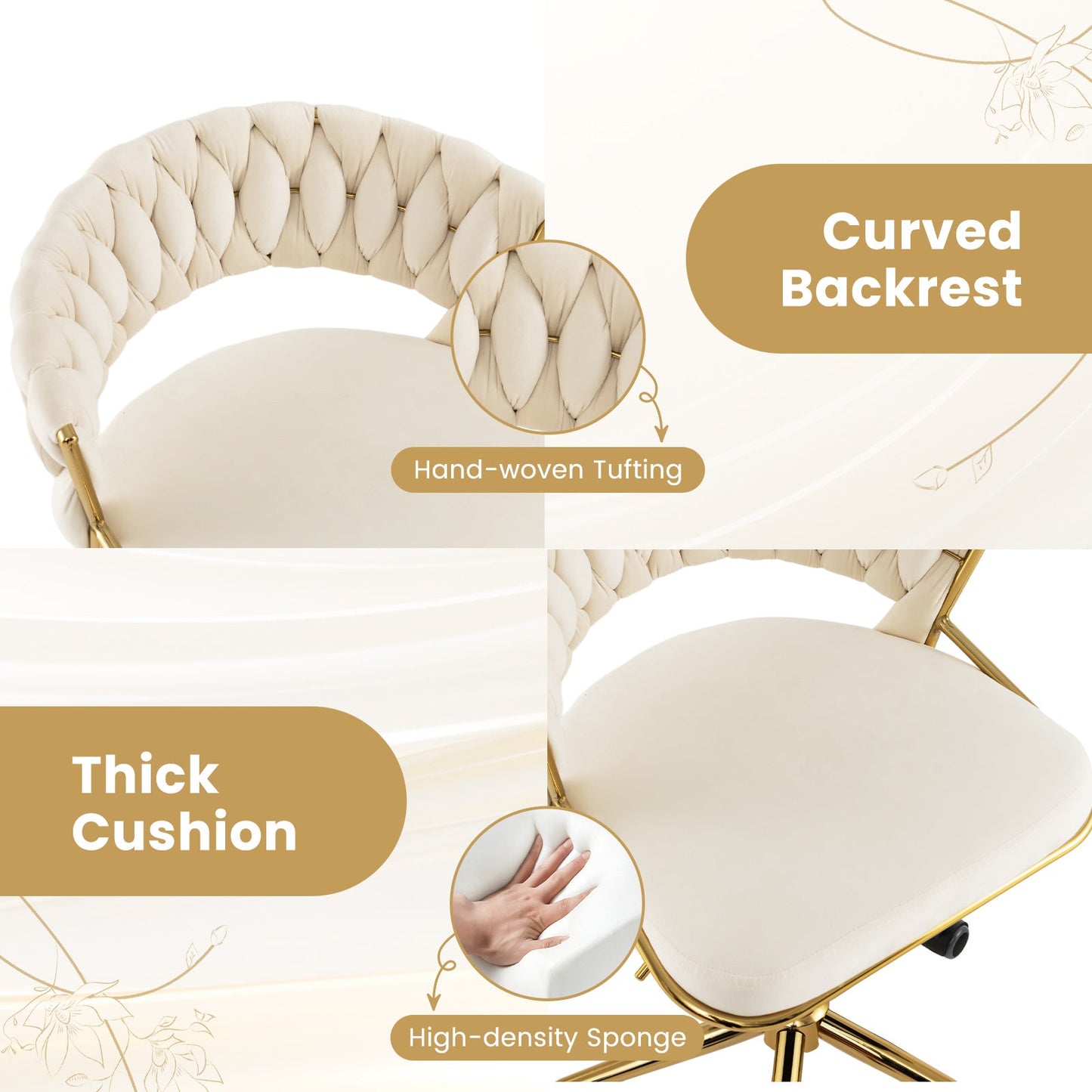 360¬∞ Height Adjustable Swivel Upholstered Desk Computer Chair with Hand-woven Back