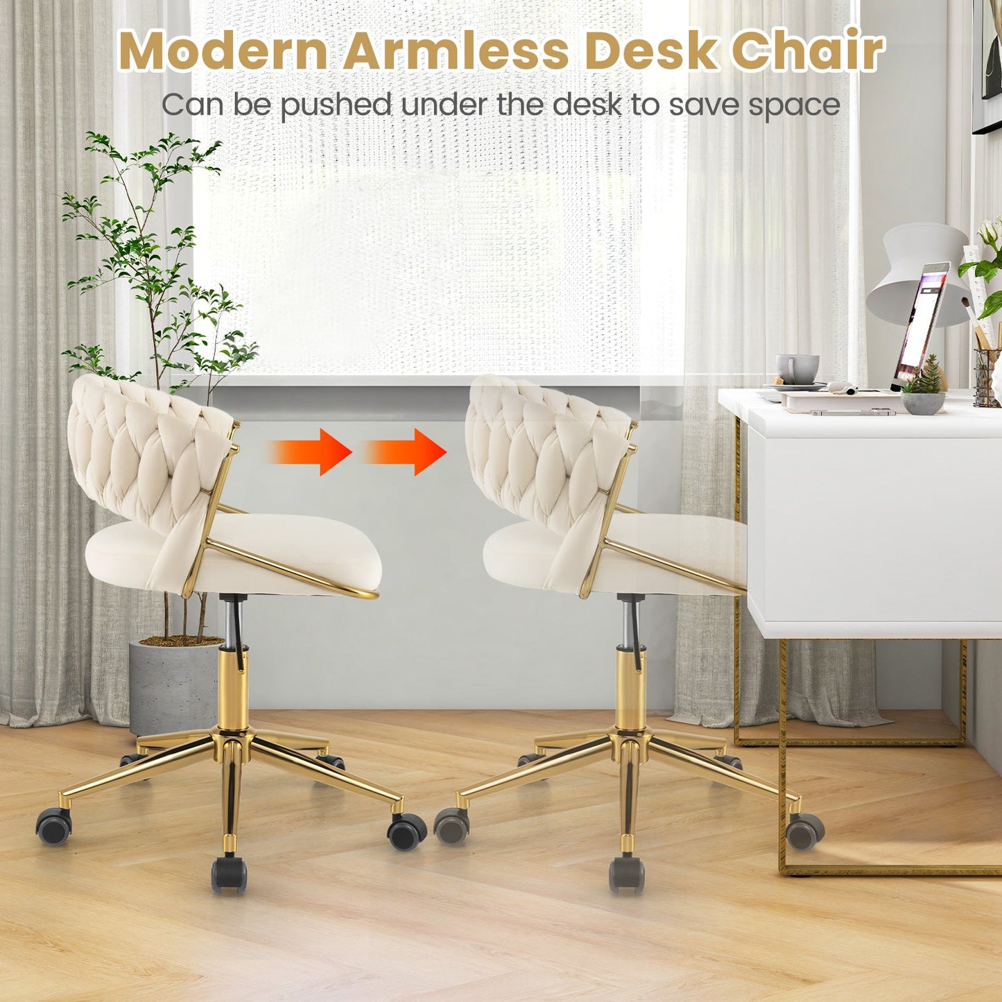 360¬∞ Height Adjustable Swivel Upholstered Desk Computer Chair with Hand-woven Back