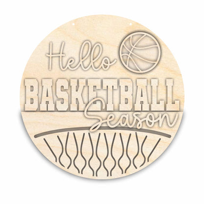 Unfinished Wood Hello Basketball Season Door Sign Kit | Wood Craft Cutouts | 1/4" Thick |