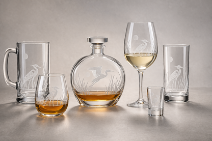 Heron Etched Glassware