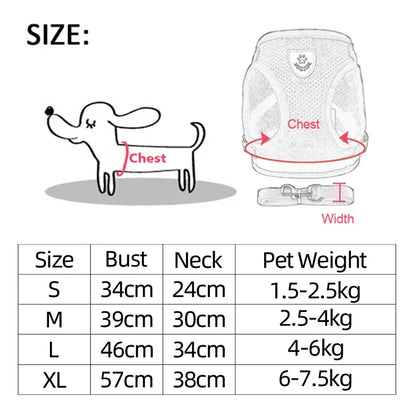 Adjustable Mesh Cat & Small Dog Harness Vest with 1.2m Leash S-XL Breathable Polyester Reflective