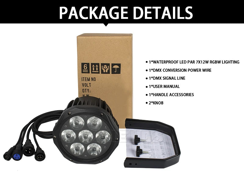 SHEHDS 7x18W RGBWA+UV LED PAR Stage Light, DMX, IP65