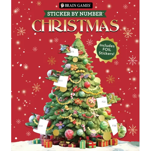Brain Games - Sticker by Number: Christmas (24 Images to Sticker - Watercolor Tree Cover): Includes 2 Foil Sticker Sheets to Complete Each Image! - Paperback