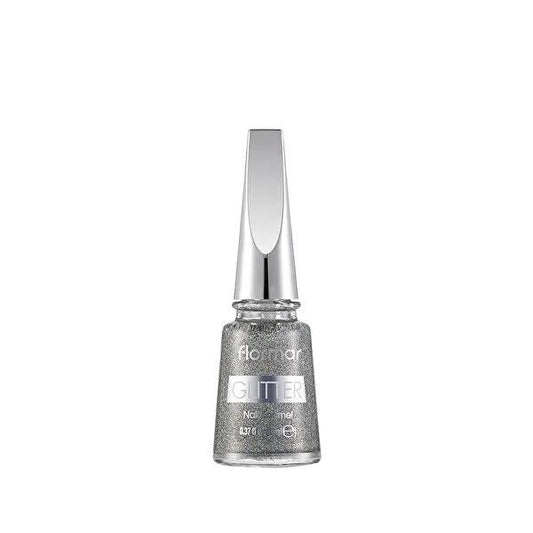 Flormar Glitter Nail Enamel Holographic Silver - Long-Lasting Glitter Nail Polish for Nail Art Designs