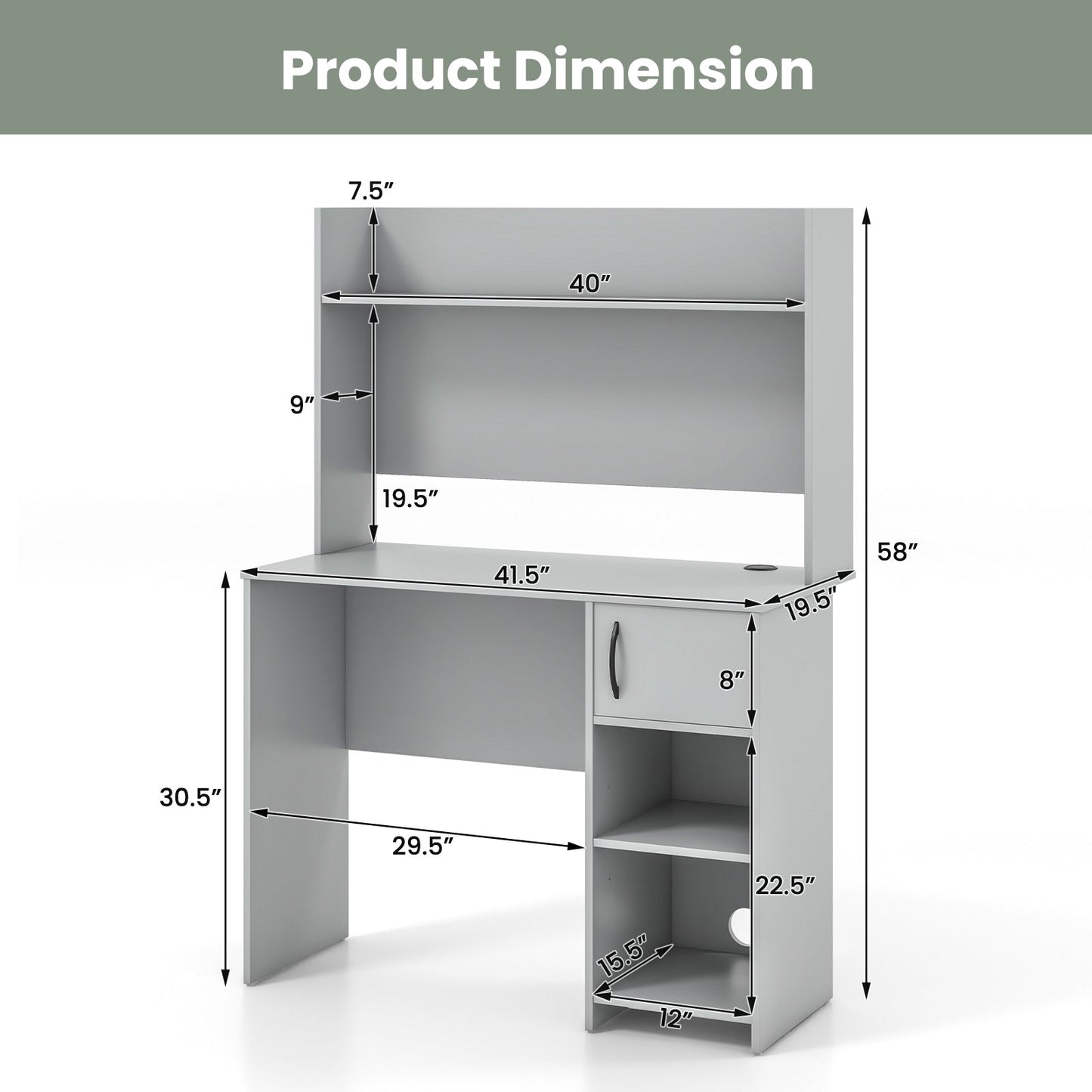 Home Office Desk with Raised Display Shelf and 2 Open Shelves