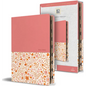 KJV Holy Bible, Large Print Handy Size Format, 2 Piece Pink Floral Leathersoft with Ribbon Marker, Red Letter, Thumb Index - Hardcover