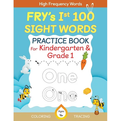 Fry's First 100 Sight Words Practice Book For Kindergarten and Grade 1 Kids, Dot to Dot Tracing, Coloring words, Flash Cards, Ages 4 -6 - Paperback