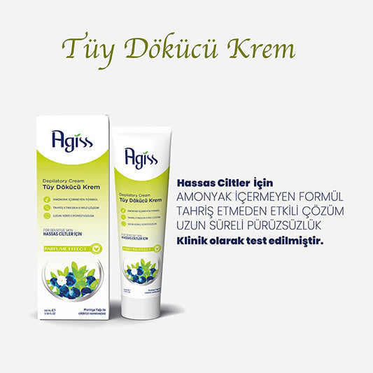 Agiss Hair Removal Cream for Sensitive Skin - 3.38 fl oz, Ammonia-Free, Clinically Tested