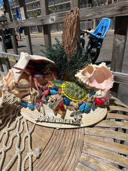 Seashell Beach Scene with Turtle & Crab