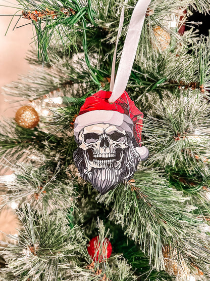 Wood Holiday Skeleton Claus Christmas Ornament