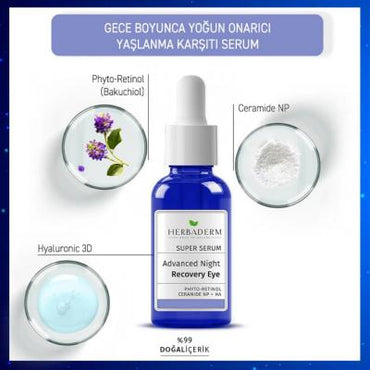Herbaderm Eye Serum Advanced Night Recovery Serum 20ml - Anti-aging Under Eye Cream with Phyto-Retinol & Hyaluronic Acid