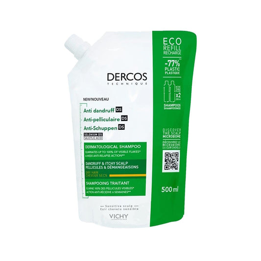 Vichy Dercos Anti-Dandruff Shampoo for Dry Hair - 500ml, Gentle & Nourishing, Reduces Flakes & Soothes Scalp Irritation