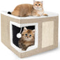 Indoor Cat House Cube with Bed, Scratch Pad & Toy Ball, Foldable Condo
