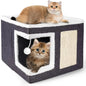 Indoor Cat House Cube with Bed, Scratch Pad & Toy Ball, Foldable Condo