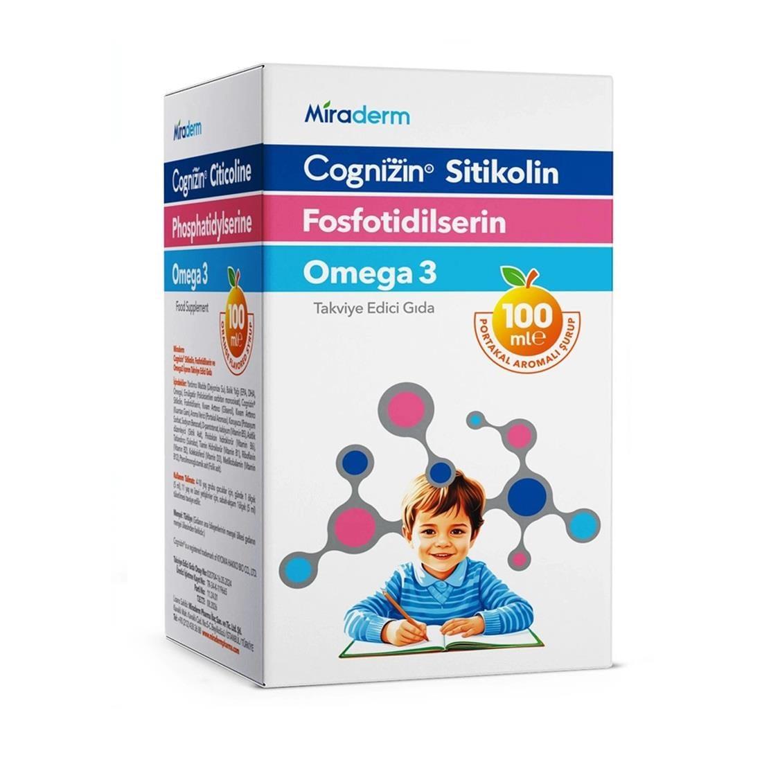 Miraderm Dietary Supplement Syrup - Omega 3, Citicoline, and B Vitamins for Cognitive Support and Brain Health