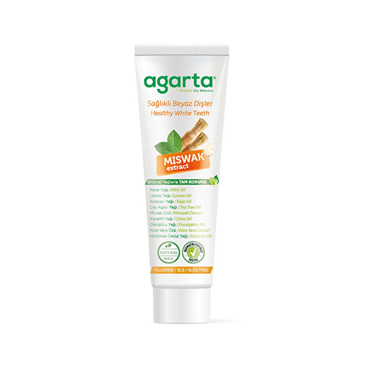 Agarta Natural Miswak Extract Fluoride-Free Whitening Toothpaste: Herbal Plaque & Tartar Control for Fresh Breath – 3.38 fl oz