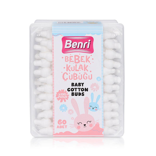 Benri Baby Cotton Swabs 60 Pack - Safe Ear Cleaning for Parents