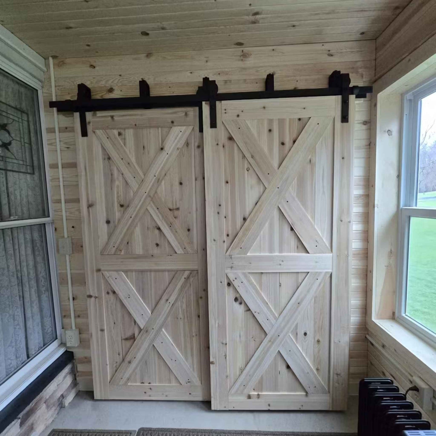 Classic Double Bypass 2 Door Barn Door Kit | Black Hardware