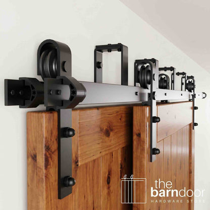 J-Strap Black Double Bypass Barn Door Hardware Kit