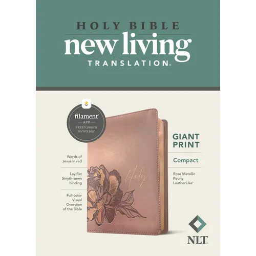 NLT Compact Giant Print Bible, Filament Enabled (Leatherlike, Rose Metallic Peony, Red Letter) - Imitation Leather
