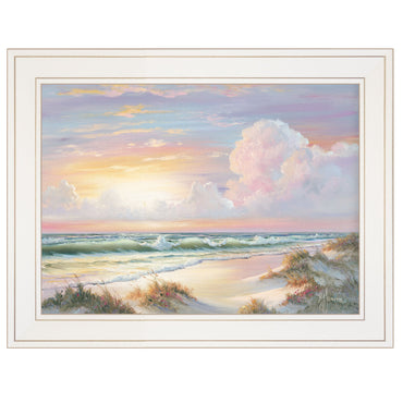 "Golden Sunset on Crystal Cove" Framed Wall Art by Georgia Janisse | Coastal Landscape Print, White Frame