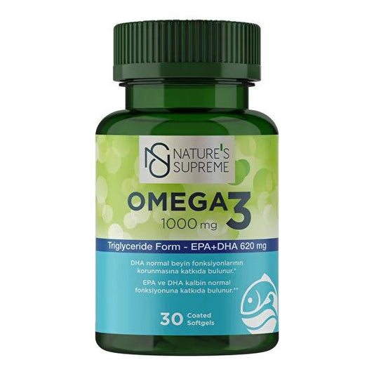 Nature's Supreme Omega-3 Fish Oil Supplement 1000mg - Heart & Brain Health Support, 30 Enteric-Coated Softgels