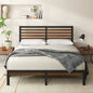 Full Metal Platform Bed Frame with Bamboo Wood Slat Headboard and Footboard