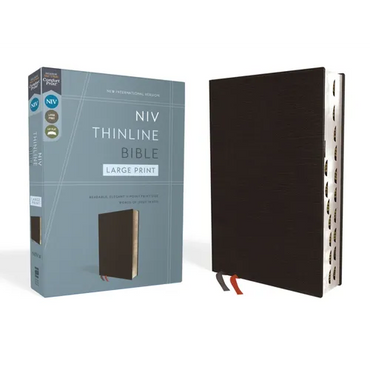 NIV, Thinline Bible, Large Print, Bonded Leather, Black, Indexed, Red Letter Edition - Bonded Leather