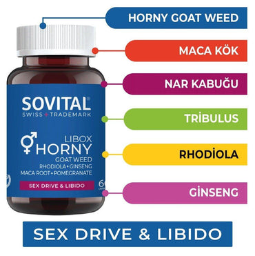 Sovital Libox Horny Dietary Supplement for Libido & Vitality - 60 Capsules, Ginseng & Horny Goat Weed Extract