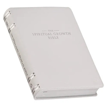 The Spiritual Growth Bible, Study Bible, NLT - New Living Translation Holy Bible, Premium Full Grain Leather, White - Leather