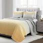 King size Yellow Orange Grey Lightweight Crinkle Fabric 3 Piece Quilt Set