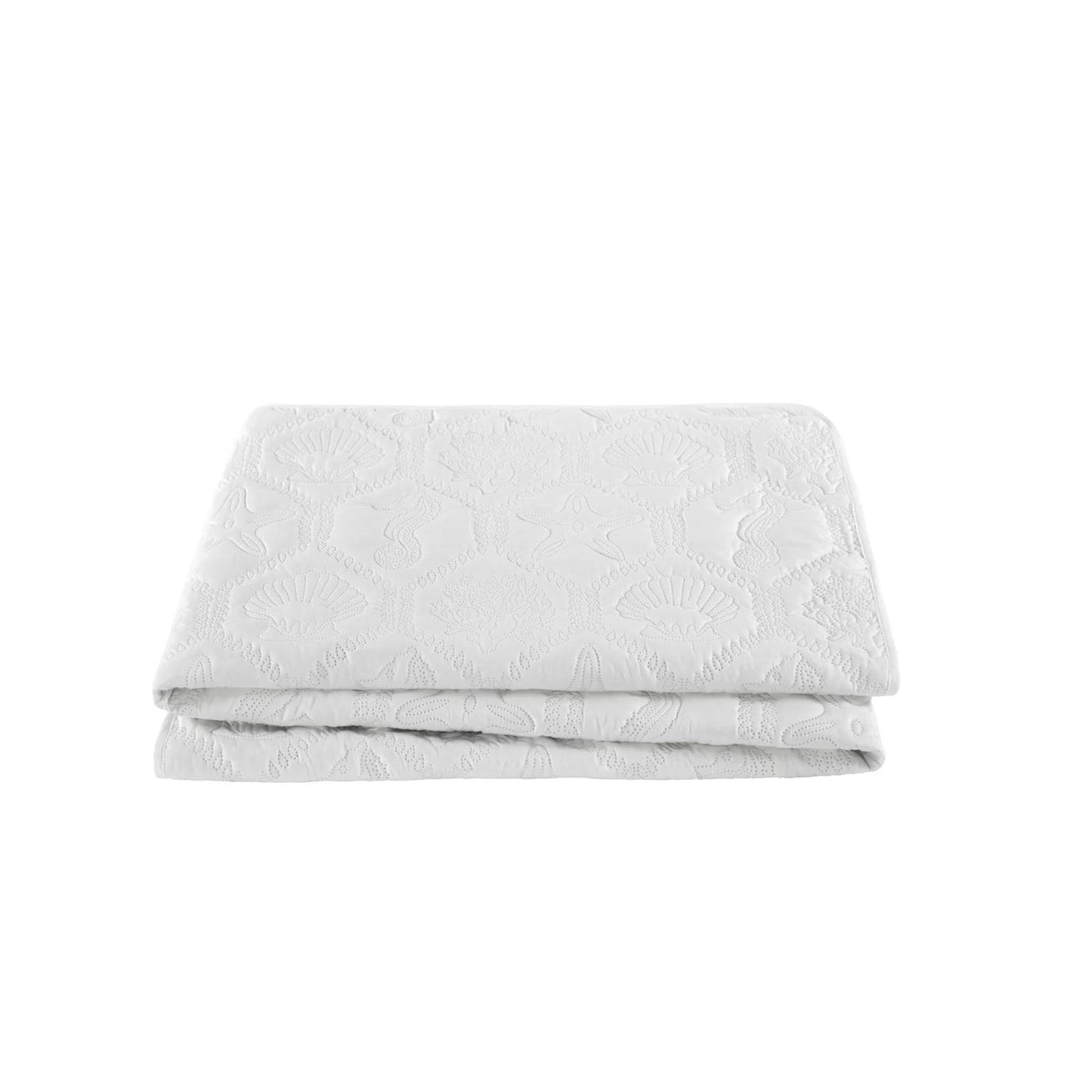 King size Coastal Beach Seashells Starfish Sea Horse White 3-Piece Quilt Set